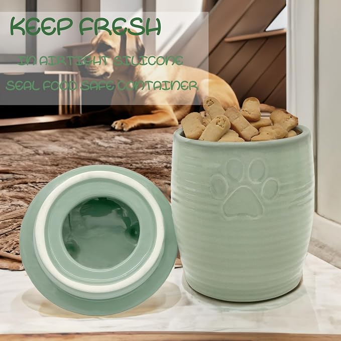 Large Dog Treat Container Airtight, Cute Dog Treat Jar with Lids,Rustic Dog Treat Storage Container, Ceramic Cat Food Jars for Kitchen Counter, Green | Large Capacity Doggie Cookie Jar for Countertop, Airtight Lid Keep Food Fresh, Sturdy Durable, Cute ...