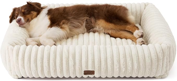 Bedsure ComfyFleece™ Cute Dog Beds Large Sized Dog Washable，40in Cream | Furry Big Rectangle XL Pet Beds, Aesthetic,Orthopedic Corduroy Fleece,Removable Zipper Cover,Non-Slip Bottom,Up To 75 Lbs