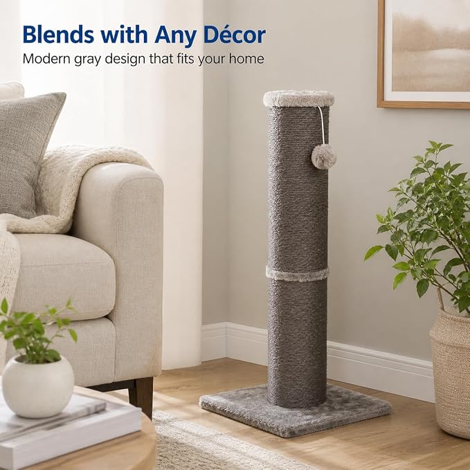 Cat Scratching Post with 5.5 Inch Diameter Sisal Post, 32 Inch, Grey | Extra-Wide Scratch Post, Wide Stable Base, Ideal Scratcher for Indoor Cats Adults to Stretch and Protect Furniture