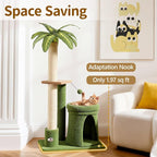 41" Cat Tree Tower Condo Scratch Post Stand for Indoor Small Cats | Palm Tree Compact Space Saving Scratch Post Stand with Cozy Bed, Great for Kitten Climbing, Scratching Playing & Resting