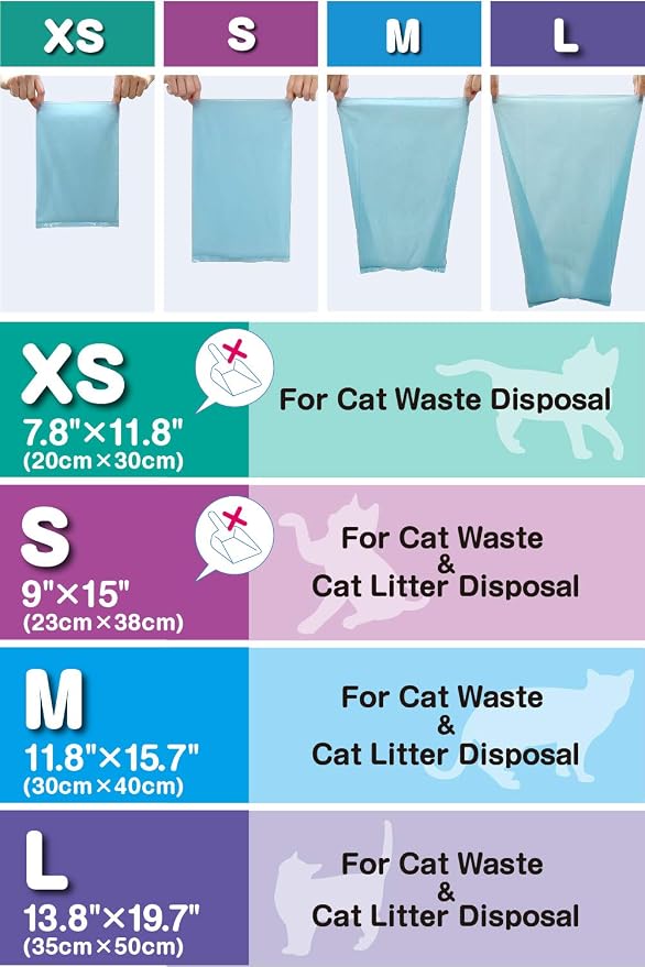 BOS Amazing Odor Sealing Cat Waste Disposal Bags - Durable and Unscented [Size: M, Color: Light blue] (90 Count, Pack of 2) (180 Bags)