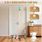 Interactive Cat Toys for Indoor Cats: 2-in-1 Laser Pointer Cat Toy with Automatic Flying Bird & Mouse Wand, Adjustable Speed USB Rechargeable Doorway Hanging Toy for Bored Kittens and Adult Cats