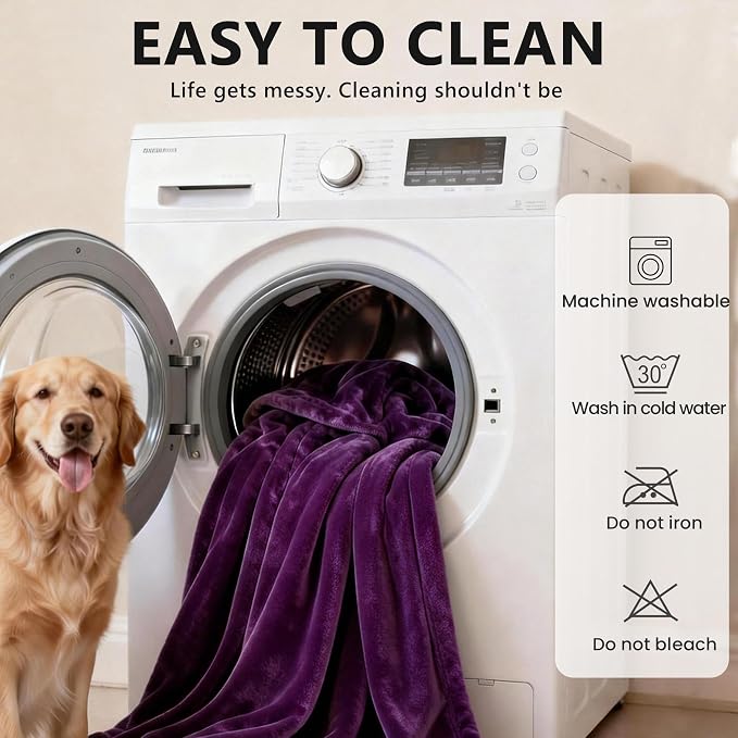 gogobunny Waterproof Reversible Flannel Blanket for Dogs and Cats, Double-Sided Furniture Protector Throw for Sofa, Couch, Bed Against Spills & Pet Fur (60" x 80", Dark Purple/Light Purple)