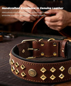 Genuine Leather Dog Collar 2.2 in Wide for Large Dogs Heavy Duty, BN-GD-S | Handcrafted,Stainless Steel Buckle and Alloy Studded,Soft Padded,Fashionable Daily Wear for Large Giant Breed,16.5-20.5 in