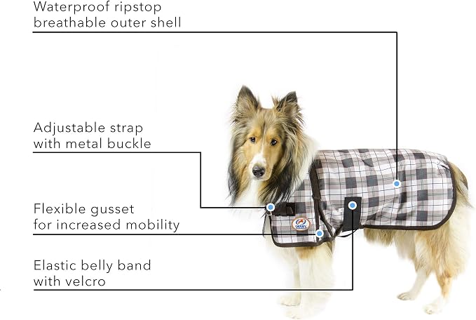 Derby Originals Ruff Pup Green Fawn Plaid Dog Coat – 1200D Waterproof Ripstop, 150g Insulated Winter Jacket, Breathable 3-Layer Design, Adjustable Fit, 2-Year Warranty