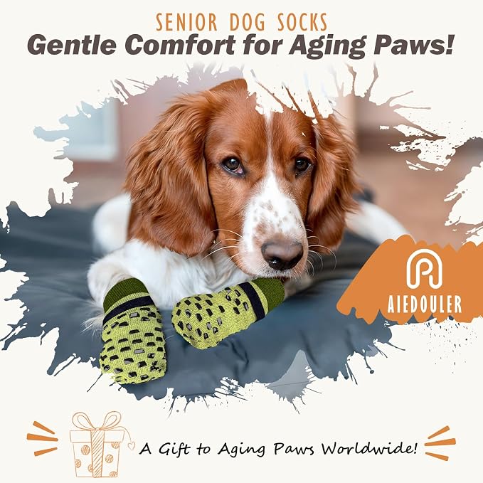Anti Slip Dog Socks to Prevent Licking Paws, Dog Shoes for Hot/Cold Pavement, Dog Boots on Hardwood Floors, Traction Control Dog Booties & Paw Protectors for Small Medium Large Senior Dogs