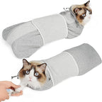 Supet Cat Grooming Wrap for Cutting Nails, Self-Adhesive Calm Cat Swaddle | Bite-Proof Mesh Hood & Thick Waist Strap Anti-Escape Anti-Scratch Bag for Nail Trimming, Medication, Ear Cleaning (Grey L)