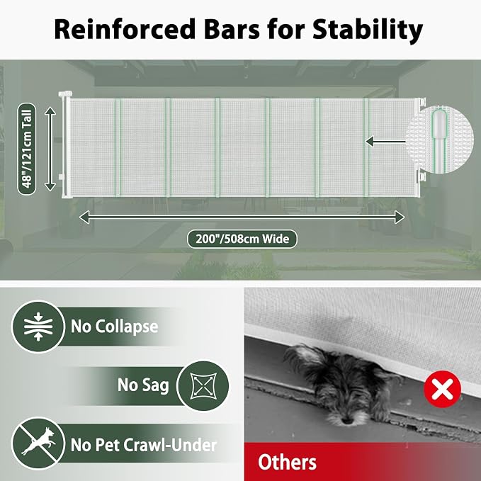 200" Extra Wide Baby Gate Retractable Dog Gate for Driveway, Garage(White) | 16ft Retractable Baby Gates Extra Wide Dog Gate Retractable Fence, 48" Tall Pet Gate Retractable Gate Outdoor Garage Dog Gate