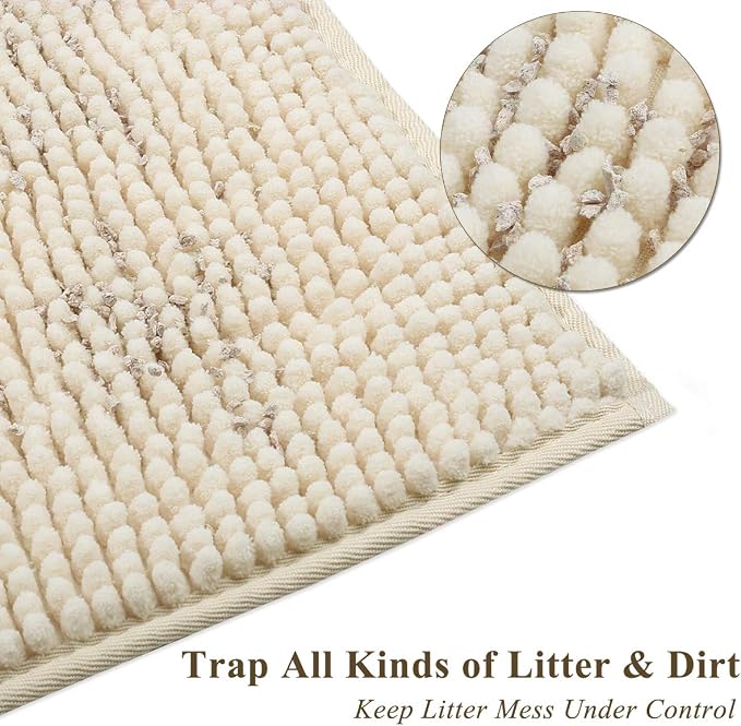 VIVAGLORY Cat Litter Mat Softgrip Litter Trapping Mat, 35"× 25", Beige | Litterbox Rug Box Catcher for Indoor & Floor, Easy Clean Washable Less-Mess Waterproof for Cat