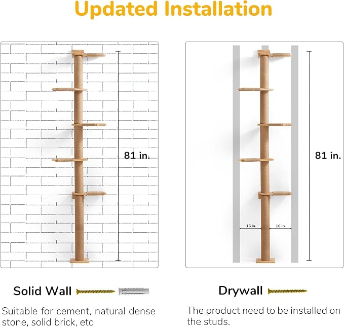 FUKUMARU Wall-Mounted Cat Tree for Small & Medium Cats | 5-Tier Tall, Scratching Post, Indoor Cat Wall Shelves, Climbing Tower, For Climbing, Scratching & Lookout