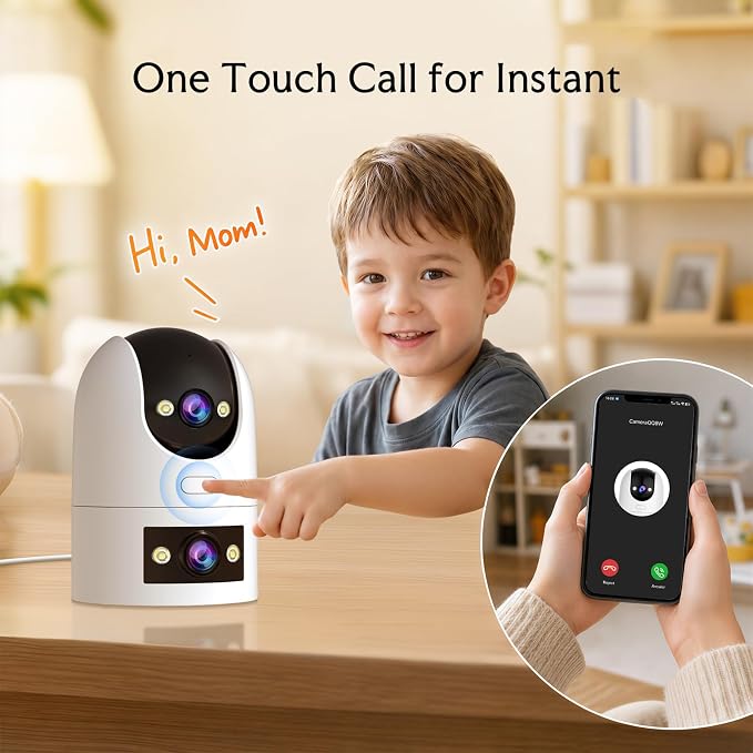 JOOAN 2K Dual Lens Indoor Outdoor Security Camera, 5GHz/2.4GHz WiFi, PTZ Auto Tracking, Motion Detection, 2-Way Audio, IP66 Waterproof, for Baby/Dog/Cat/Elderly, Multi-User Shared