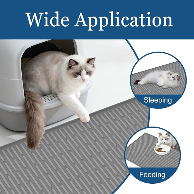 XXL Extra Large Silicone Cat Litter Trapping Mat for Scatter Control, 40"x30"(100cmx75cm) Waterproof Kitty Litter Box mat for Floor, Soft on Kitty Paws, Easy to Clean, Dark Blue
