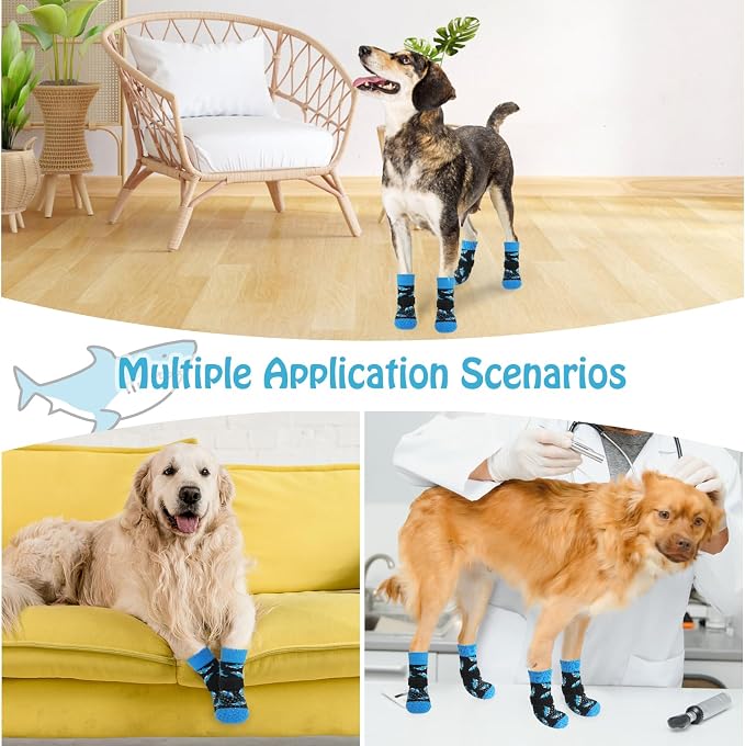 SCENEREAL Anti Slip Dog Socks to Prevent Licking Paws for Hardwood Floors | Double Sides Dog Shoes Boots & Paw Protectors for Hot/Cold Pavement, Dog Grippy Booties for Small Medium Large Senior Dogs