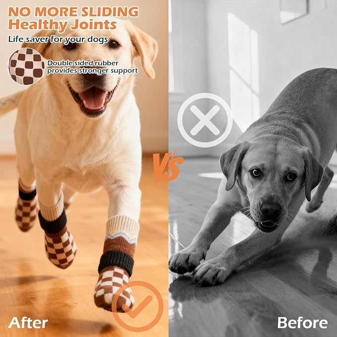 EXPAWLORER Dog Socks to Prevent Licking Paws with Grippers for Hot Pavement | For Hardwood Floors Anti Slip, Reflective Dog Boots & Paw Protectors Shoes Booties with for Senior Small Medium Large Dogs L