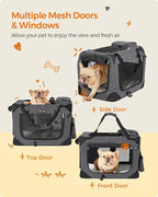 Feandrea Collapsible Soft Dog Crate, Portable Travel, 24 Inches | Dog Carrier Kennel with Safety Zippers for Living Room, Car, Travelling, Gray UPDC60GY