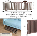 Dog Gate Indoor, Freestanding Dog Fence for The House, Doorways, Hallways,or Stairs,Pet Gate Foldable Wooden,Expandable 24" Height 6 Panels,Brown