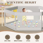 Hiaksedt Large Baby Playpen 65x65 Inch, PlayPen for Babies and Toddlers | Hexagonal Type Baby Play Yards for Indoor & Outdoor with Breathable Mesh Anti-Fall