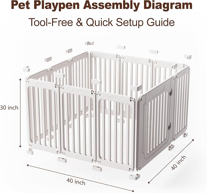30" Plastic Dog Playpen, 11-Panel Lightweight Pet Play Pen | No-Tool Assembly, Foldable, Quiet & Safe for Small/Medium Dogs & Cats, Indoor Use