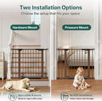 InnoTruth 27-36.6 in Wide Baby Gate for Stairs and Doorways, Brown | Indoor Metal Dog Gate for Pets, Auto Close 2 Way Swing Walk Through Door, Double Lock & Y-Bolts, Pressure or Hardware Mount