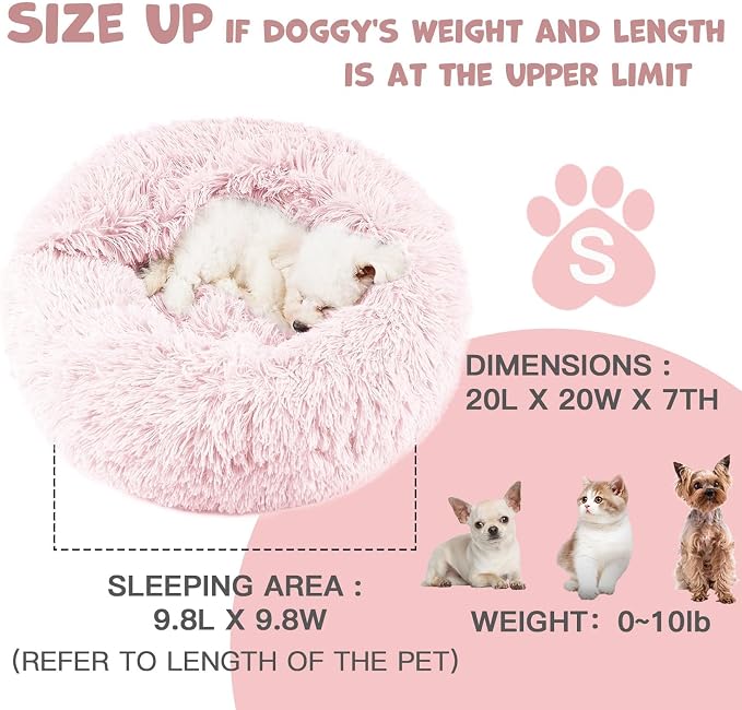 Himax 20in Covered Small Dog Bed with Blanket Attached Calming Burrow Pink | Dog Beds for Small Dogs, Anti-Anxiety Donut dog bed with cover, Washable Round Fluffy Pet Beds