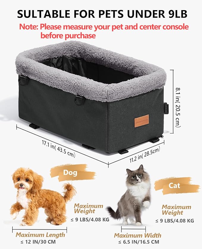 BurgeonNest Center Console Dog Car Seat for Small Dogs up to 11 lbs (Large)