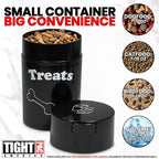 Tightpac Pawvac 1 to 6 Ounces Container, Airtight Pet Food and Treats Storage Jar - Patented Vacuum Seal Container for Pet Food, Treats and other Dry Goods - Black with Treats