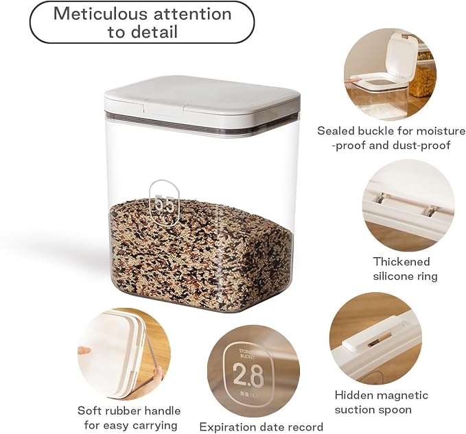 Dog Food Storage Container 5 lbs Airtight Pet Food Storage Containers with Lids, Cat Food Container, BPA Free, Rice Container, Flour Dispenser(6 lbs), white | Airtight pop-lock lid helps protect dry pet food from moisture; clear BPA-free body is easy t...
