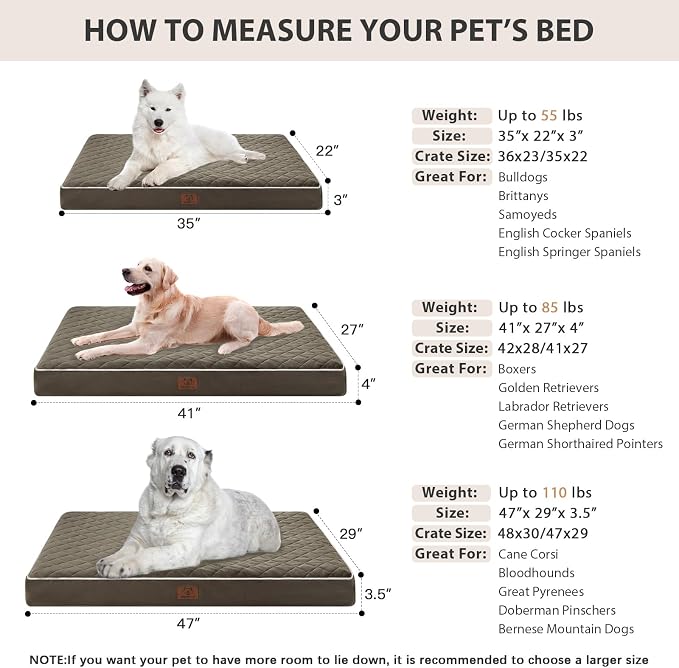 WNPETHOME Orthopedic XL Dog Bed for Crate, Waterproof Extra Large Dogs Bed with Removable Washable Cover, Multi-Needle Quilting Dogs Crate Bed