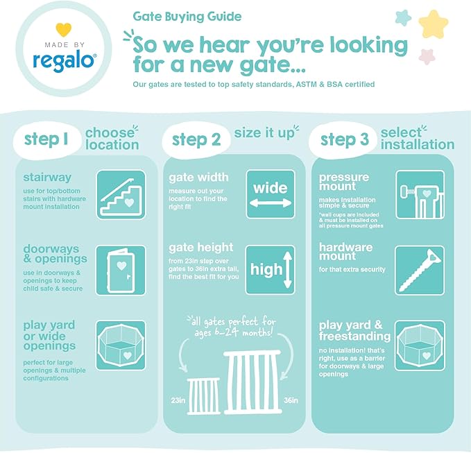 Regalo Safety 30"-35" Extra Wide Baby Gate, Bottom of Stairs & Doorways | Pressure Mounted with Door, For Babies, Toddlers & Pets, Bronze, Tested & Trusted for 30 Years