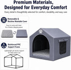 Dog House Indoor for Large Dogs, 29 x 29 x 35 Inch Dog Tent with Reversible Cushion, Washable Foldable Pet House with Sturdy PVC Frame, Non-Slip Bottom & Roof Cover for 35-75 lbs Dogs and Cats, Gray