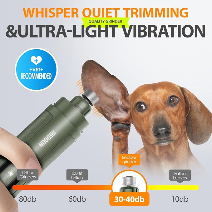 Dog Nail Grinder with 4 LED Lights, 3 Speeds Super Quiet for Pets | Low Vibration,Electric Pet Nail Grinder, Professional Painless Paw Grooming & Smoothing for Small to Large Dogs Cats(Green)