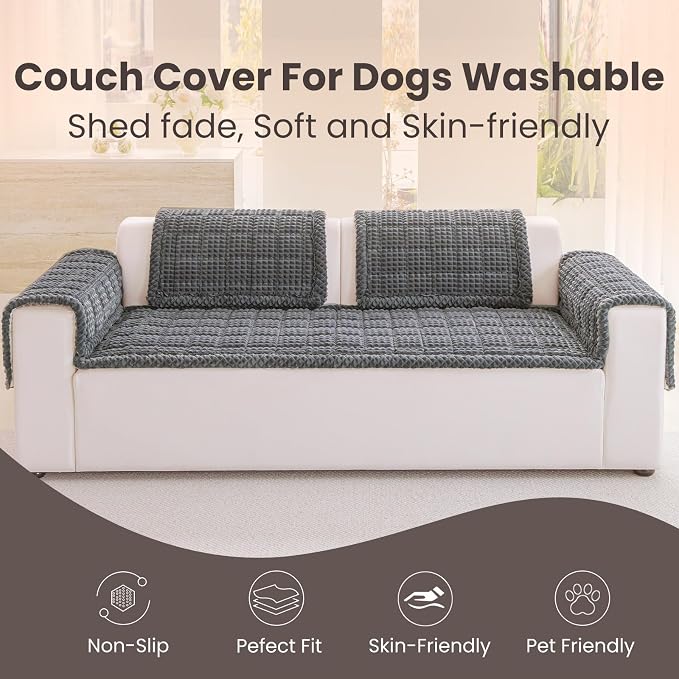 Couch Cover for Dogs Washable, Non-Slip Pet Couch Covers for Sofa, Fuzzy Dog Couch Cover Blanket Thick Soft Plush for Furniture Protector (Dark Gray, 27.6" x 47.2"/70 x 120cm)