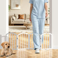SNUOWU 16 Inch Full Metal Freestanding Short Dog Gate for Small Dogs, Foldable 4-Panel Pet Barrier, Expands Up to 48" Wide, Indoor Safety Fence for Doorway, Home & Stairs, White