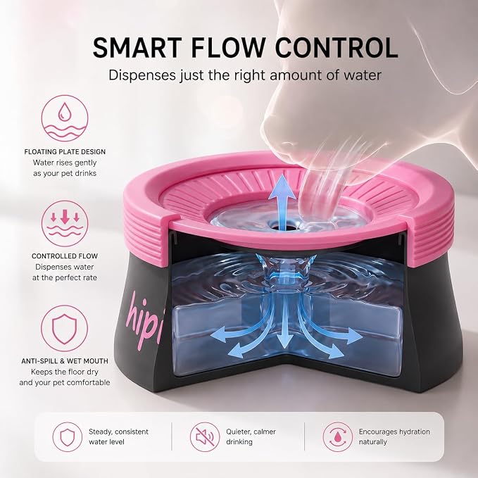 Dog Water Bowl No Spill with Floating Disk,Floating Pet Water Bowl for Dogs and Cats, for Travel and Home (Black+Pink(600ml))