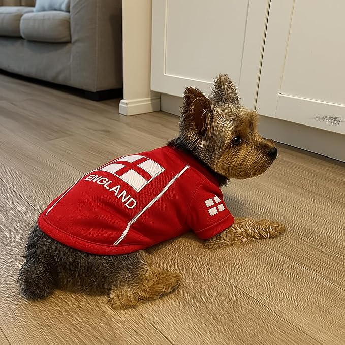 Parisian Pet Team England Dog Jersey - Breathable Mesh Puppy Football Jersey - Lightweight Stretch Sporty Dog Clothes - Summer Shirts for Large Dogs - Soccer Jersey for Dogs - Sportswear Pet Clothes