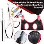 Dog Grooming Table Arm with Hammock - Adjustable Height, Pet Grooming Hammock, No Sit Haunch Holders, Loop Noose Heavy-Duty Clamp (Stainless Steel)