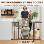 Mumeasy 29.7–48" Baby Gate for Stairs, Dog Gate for Doorways, Auto Close Child Gate, Indoor Safety Pet Gate with Walk Thru Door, Easy Install Pressure Mounted Extra Wide Gate for Kitchen, House, Brown