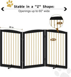 PUPETPO Freestanding Pet Gate for Dogs, Foldable Wooden Dog Gate for House Indoor, Step Over Pet Puppy Safety Fence for Stair, Doorway,Hall, Support Feet Included,3 Panels 32",Black&Gold