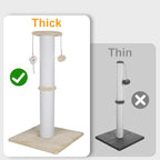 34-Inch Tall Cat Scratching Post for Large Cats, Stable Base, Beige | Heavy-Duty Cat Scratcher, Extra-Tall Thick Post, Soft Natural Cotton Rope, Hanging Interactive Cat Toys, Indoor Cat Furniture