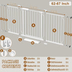 Fairy Baby 62-67 Inch Extra Wide Baby Gate Pressure Monuted Safety Gates | No Drill Auto Close Dog Gate for Doorways, Adjustable Metal Long Gate for Living Room Walk-Thru, One-Hand Operation, White
