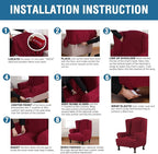 H.VERSAILTEX Wing Chair Slipcover Chair Covers for Wingback Chairs Wingback Chair Covers Slipcovers 1 Piece Stretch Sofa Cover Furniture Protector Soft Spandex Jacquard Checked Pattern, Burgundy Red