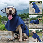 Pet Dog Raincoat Jacket Large Dog Rain Poncho with Transparent Hood, Double-Layer Structure, Adjustable, Waterproof, and Reflective, Suitable for Medium to Large (Dark Blue, 3XL)