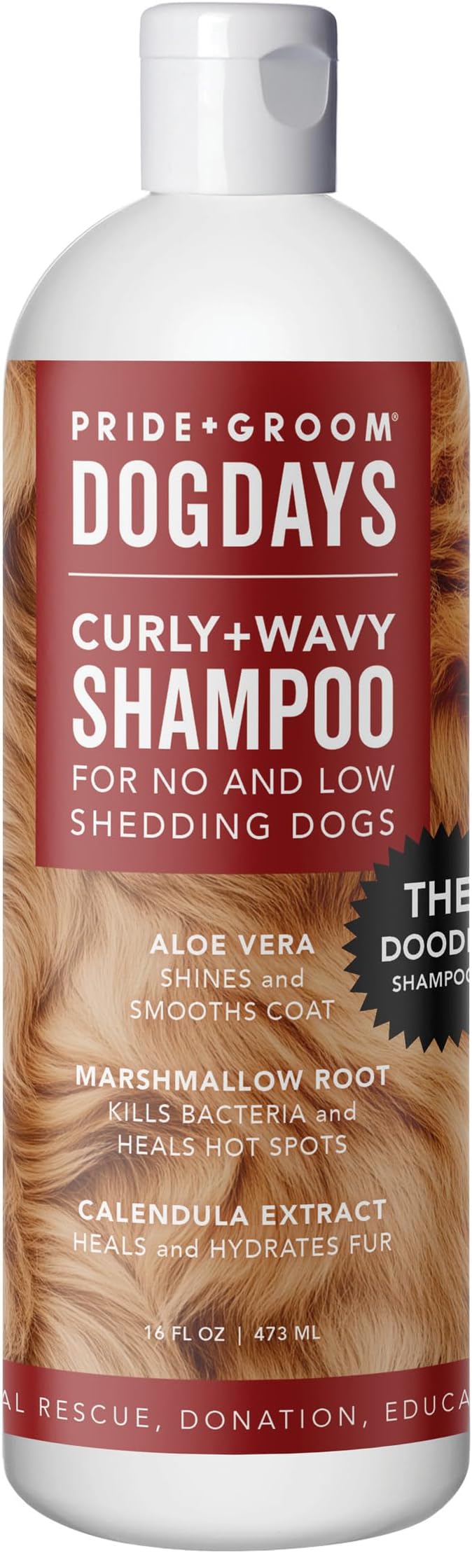 Pride and Groom DogDays Curly + Wavy Grooming Shampoo | Tearless, All-Natural Shampoo for No and Low Shedding Dogs | Moisturizing Formula for Soft, Shiny, & Healthy Fur – 16 oz
