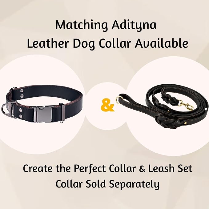 ADITYNA Leather Dog Leash with Traffic Handle, 6ft, Medium & Small Dogs | Heavy-duty braided leather leash, 5/8" width x 6ft, Double handle for extra control, ideal for training & busy sidewalks.