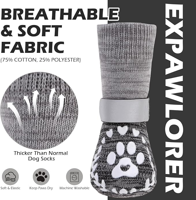 EXPAWLORER Dog Socks to Prevent Licking and Slipping, Summer Dog Shoes for Hot Pavement, Paw Protectors for Hardwood Floors Anti-Slip, Dog Booties for Small Medium Large Senior Dogs, Black Grey L