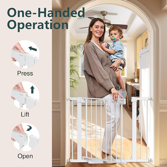 Cumbor 2 Pack 30-40.6 in Baby Gate for Stairs and Doorways, Dog Gate White | Mom's Choice Awards Winner, Double Lock, 2-Way Swing, Auto Close Child Gate for Toddler & Pets, Pressure or Hardware Mounted