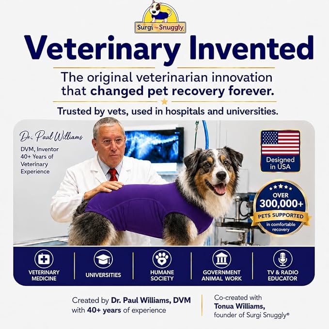 SurgiSnuggly Veterinary Invented Dog Surgical Recovery Suit for Female Spay or Male Dogs Neuters,Cone Alternative, Original Dog Onesie Bodysuit for After Surgery Small, Medium, Large Dogs XLS EC