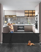Veraste Retractable Baby Gate,Mesh Baby Extra Wide Gate,Extra Long Dog Gate,33" Tall,Large Extends up to 165" Wide,Child Safety Extra Large Gate for Doorways, Stairs, Indoor/Outdoor（Black,33"x165"）