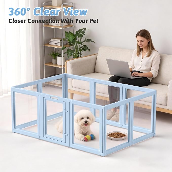 Acrylic Dog Playpen Indoor, Puppy Playpen, Acrylic Dog Pen, 10PCS | 23.6" H, Skin Pink, Purple & Sky Blue, Clear View, No-Gap Escape-Proof, Tool-Free Setup, For Puppies & Small Dogs