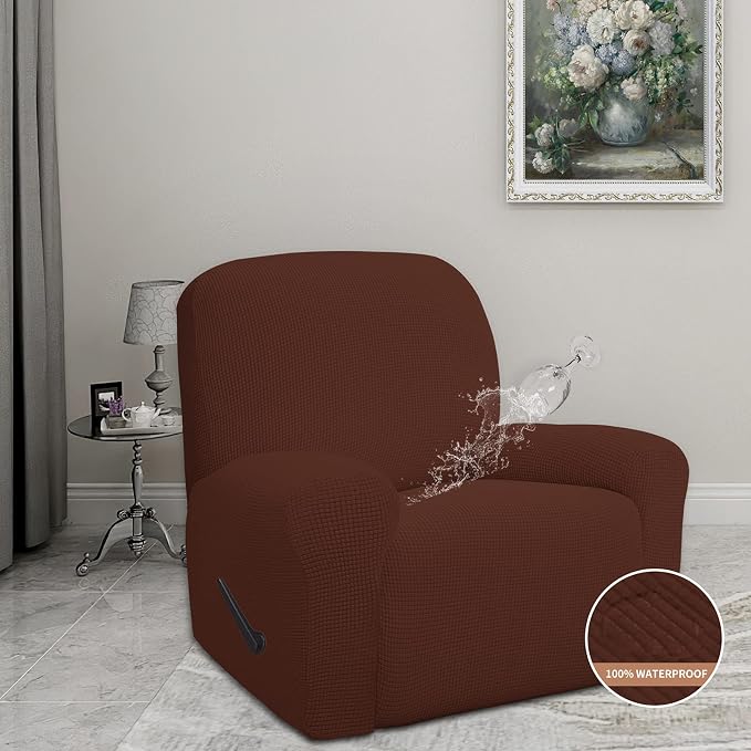 Easy-Going 100% Waterproof Recliner Chair Cover，1-Piece Recliner Slipcover | Dual Waterproof Couch Cover for Recliner，Leakproof Furniture Protector for Kids Pets Dog Cat Daily Stain, Coffee
